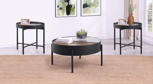 Ozella 3-piece Round Coffee and End Table Set Sandy Black