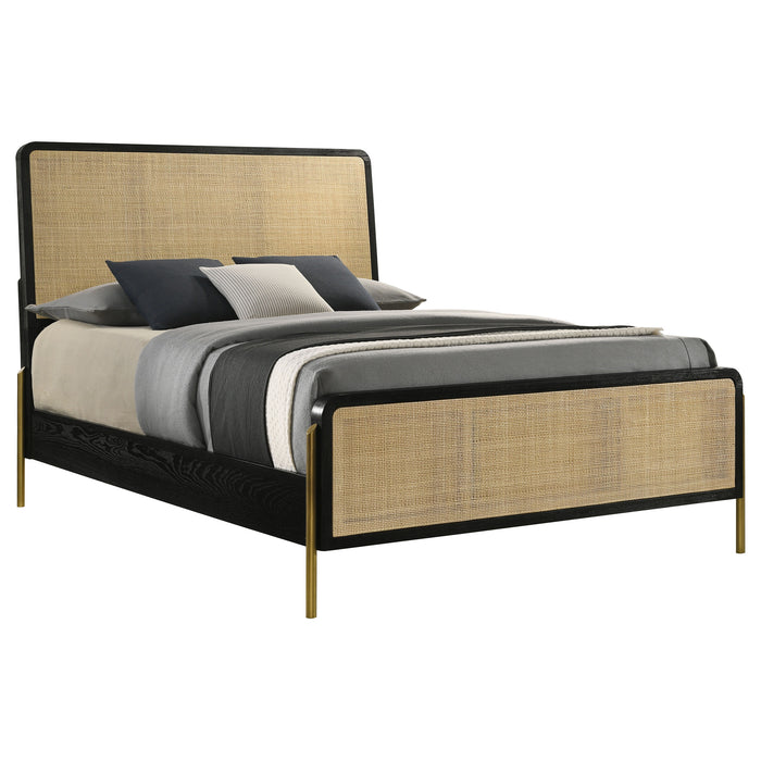 Arini Rattan California King Panel Bed Black and Natural