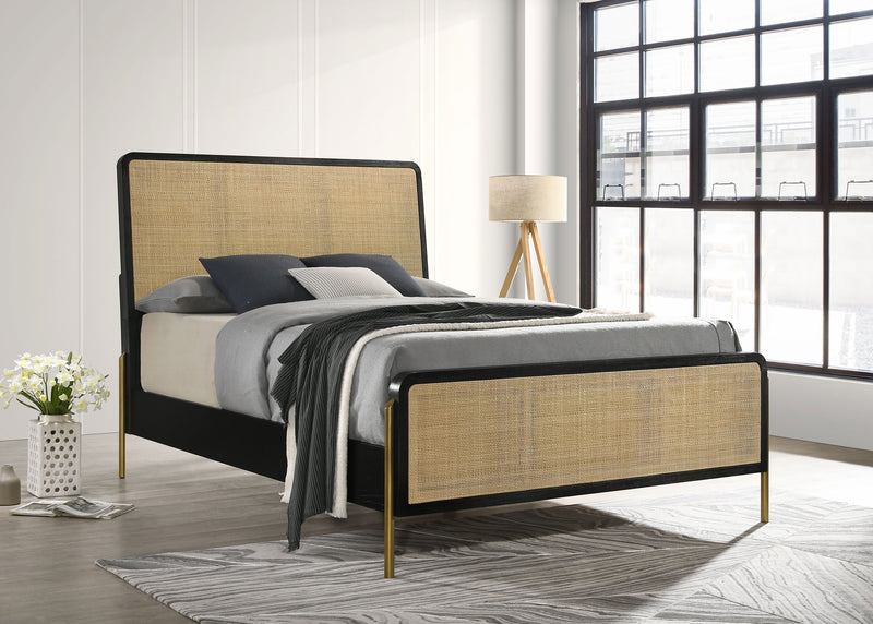 Arini Rattan California King Panel Bed Black and Natural