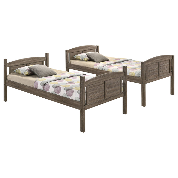 Flynn Wood Twin Over Twin Bunk Bed with Mattress Weathered Brown