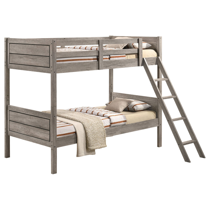 Ryder Wood Twin Over Twin Bunk Bed with Mattress Weathered Taupe
