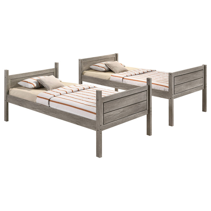 Ryder Wood Twin Over Twin Bunk Bed with Mattress Weathered Taupe