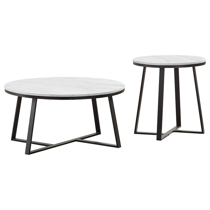 Hugo 2-piece Coffee and End Table Set White Faux Marble