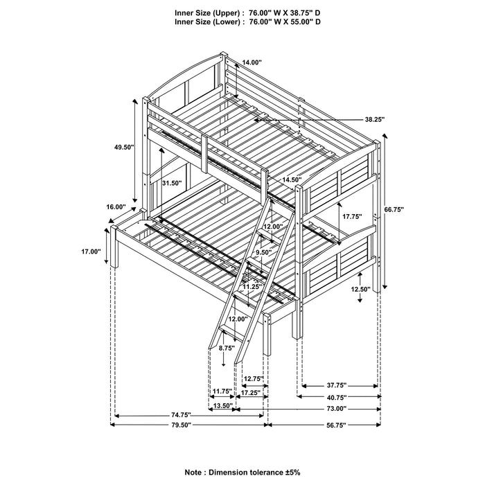 Flynn Wood Twin Over Full Bunk Bed with Mattress Weathered Brown