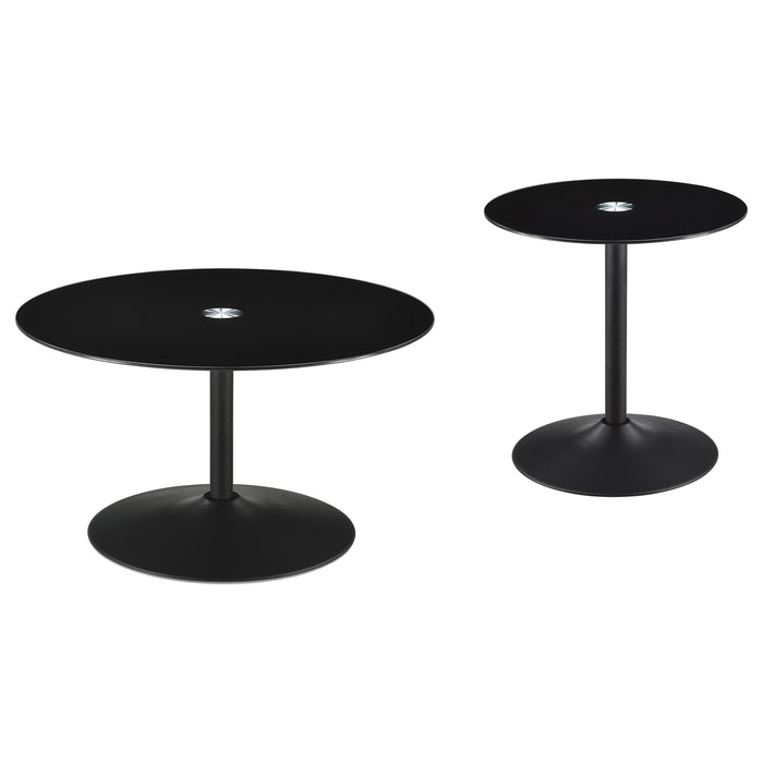 Ganso 2-piece Round Glass Top Coffee and End Table Set Black
