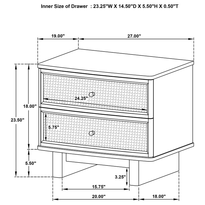 Kailani 2-drawer Nightstand Bedside Table Beige Oak
