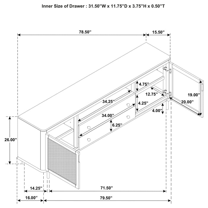 Arini Rattan Cane 2-door TV Stand Media Console Sand Wash