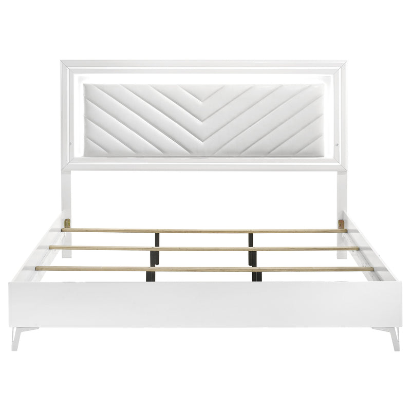 Cassia Eastern King LED Panel Bed White High Gloss