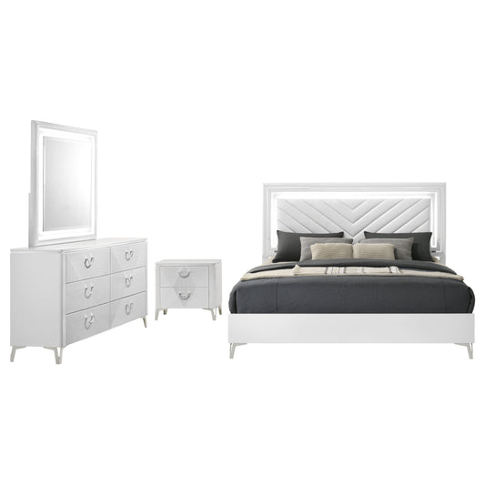 Cassia 4-piece Eastern King LED Bedroom Set White High Gloss