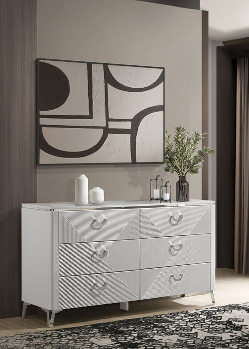 Cassia 6-drawer Bedroom Dresser Cabinet White High Gloss