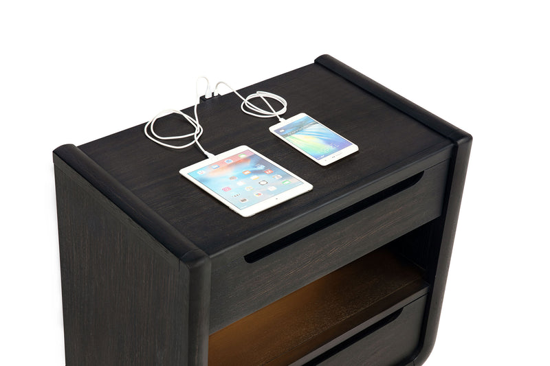 Leandro 2-drawer LED Nightstand with USB Burnished Black