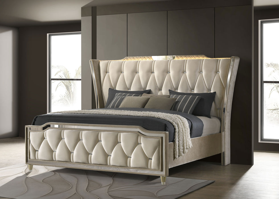 Lorient Eastern King LED Upholstered Bed Ivory and Camel