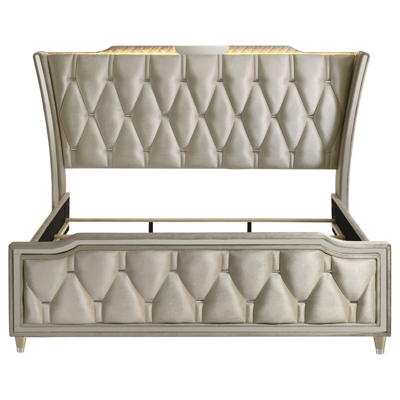 Lorient Queen LED Upholstered Wingback Bed Ivory and Camel