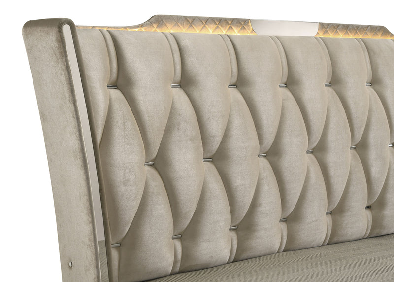 Lorient Queen LED Upholstered Wingback Bed Ivory and Camel