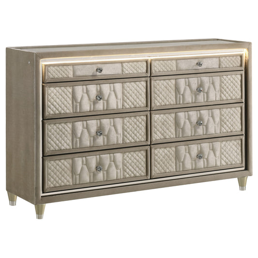 Lorient 8-drawer LED Bedroom Dresser Cabinet Ivory and Camel