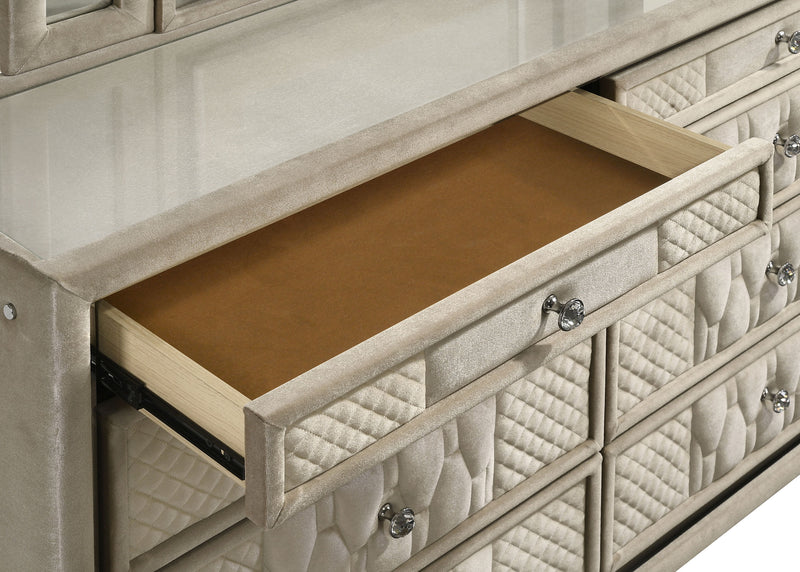 Lorient 8-drawer LED Bedroom Dresser Cabinet Ivory and Camel