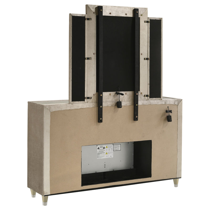 Lorient 8-drawer LED Flame Box Dresser and Mirror Ivory Camel