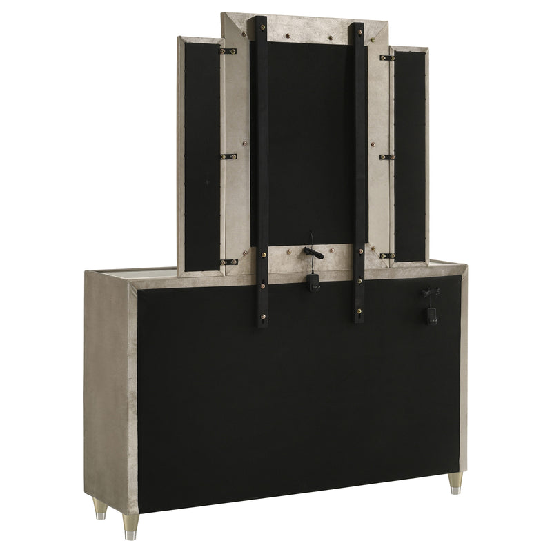 Lorient 8-drawer LED Dresser with Mirror Ivory and Camel