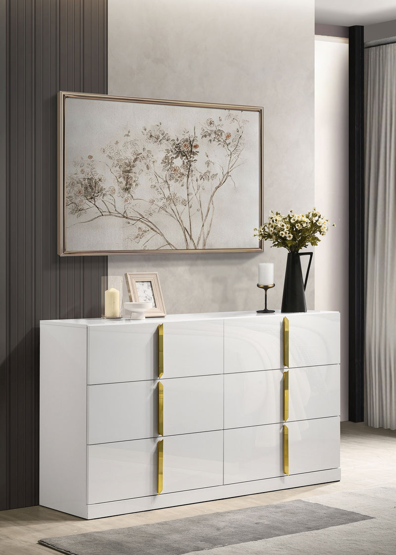 Ines 6-drawer Bedroom Dresser Cabinet White High Gloss