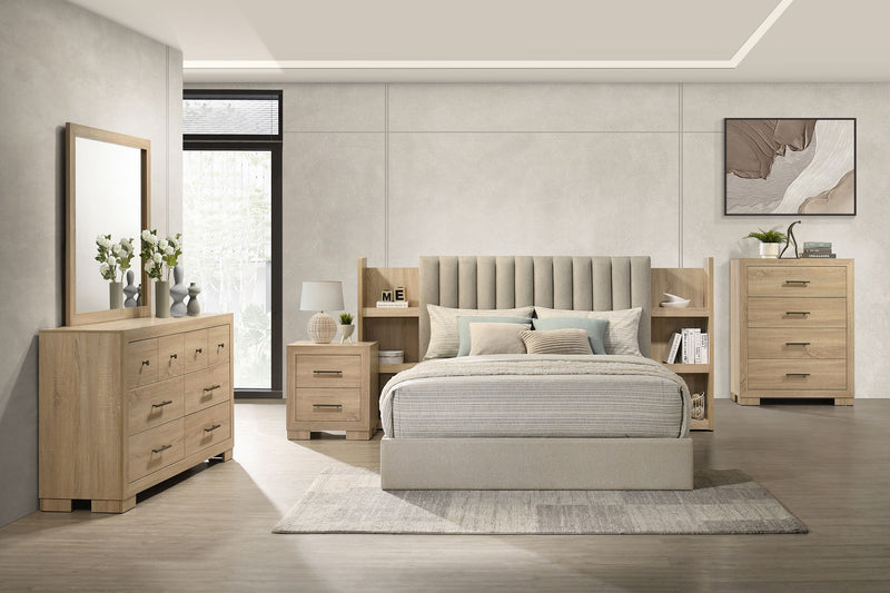 Arielle 5-Piece Eastern King Upholstered Bedroom Set Light Oak