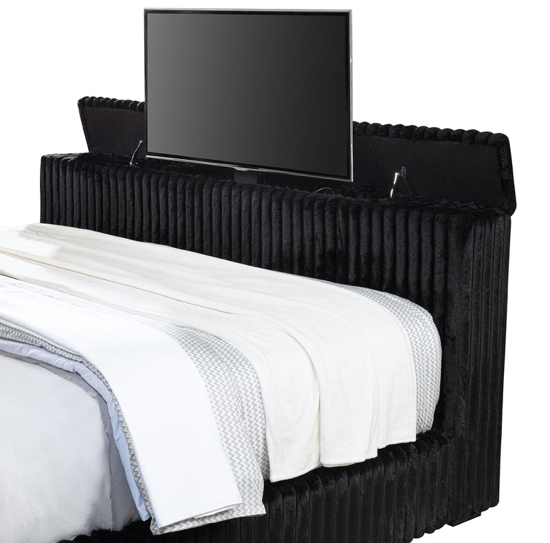 Centergrove Upholstered California King Wingback TV Bed Black