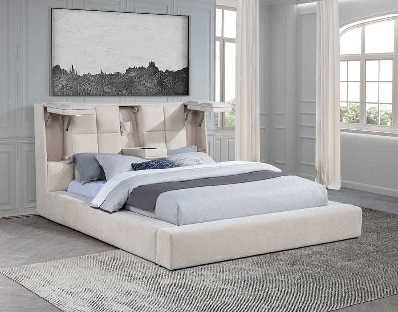 Dreux Upholstered California King Panel Platform Bed Cream