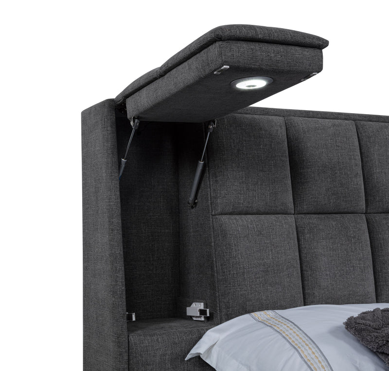 Dreux Upholstered Eastern King Panel Platform Bed Grey