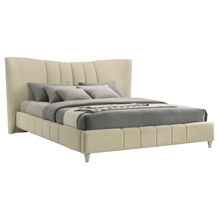 Evelyn Upholstered Eastern King Panel Platform Bed Ivory