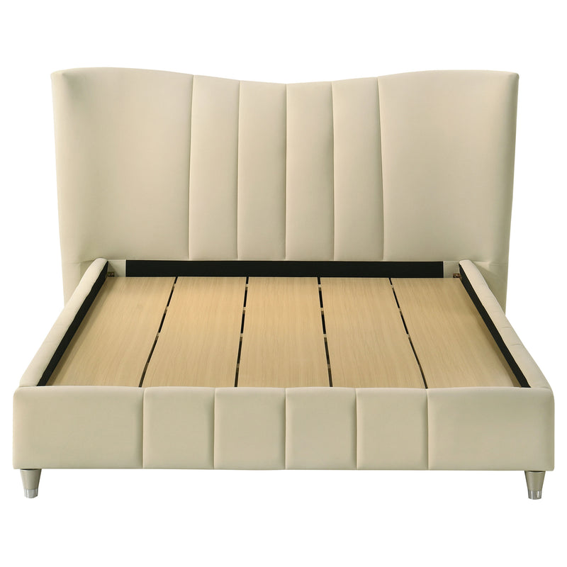 Evelyn Upholstered Queen Panel Platform Bed Ivory