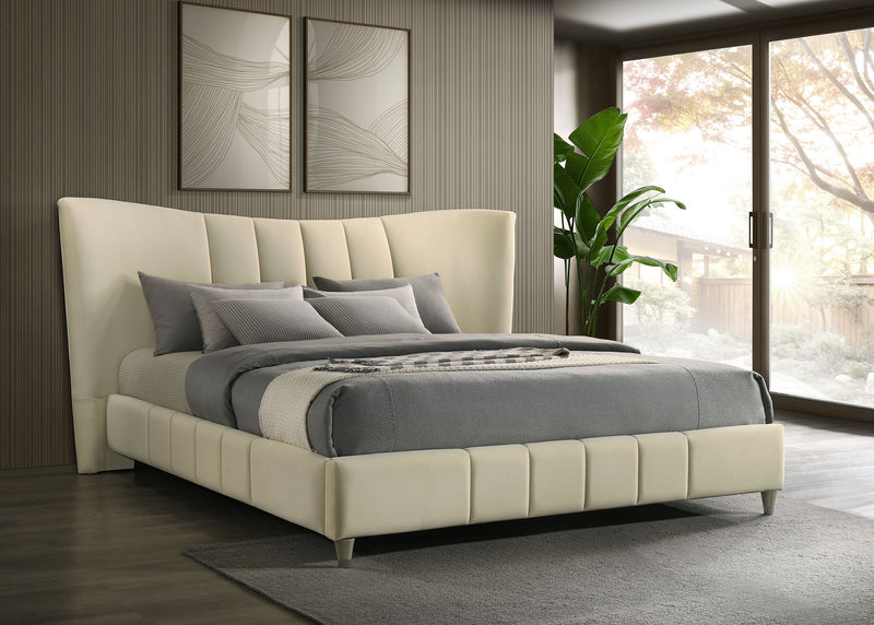Evelyn Upholstered Eastern King Panel Platform Bed Ivory