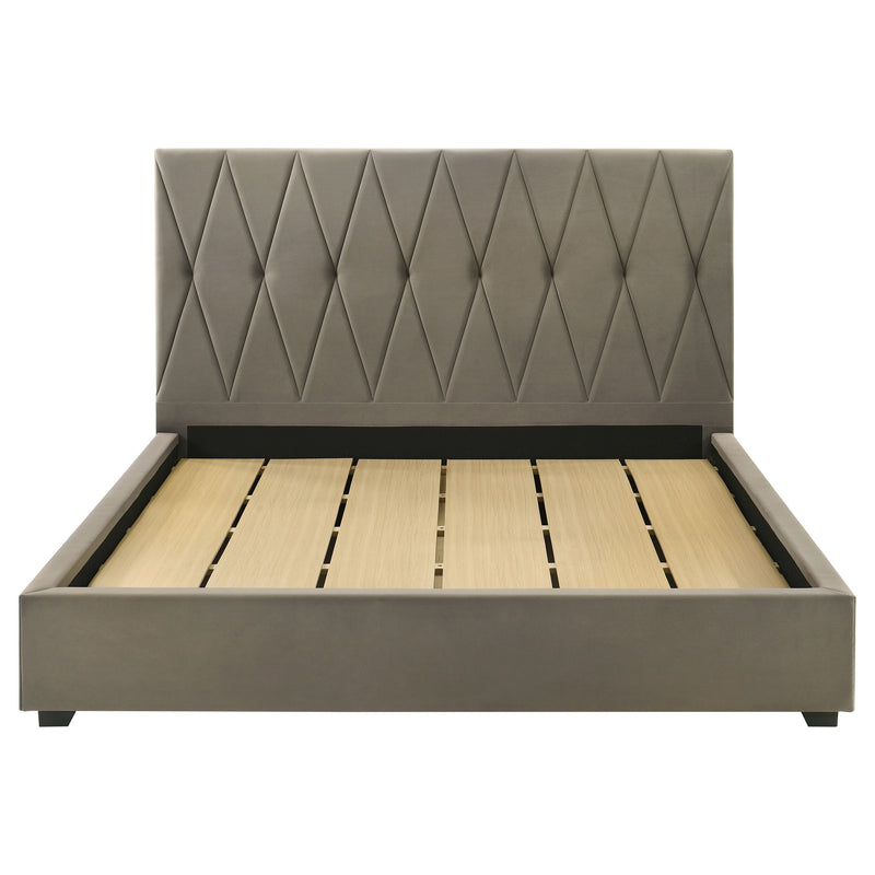 Delsea Upholstered Eastern King Panel Platform Bed Light Brown