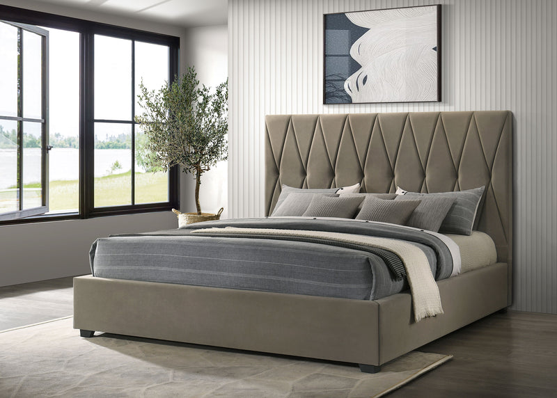 Delsea Upholstered Eastern King Panel Platform Bed Light Brown