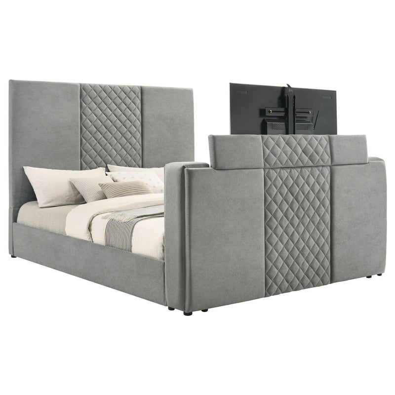 Tara 61-inch Upholstered Eastern King Panel TV Bed Grey