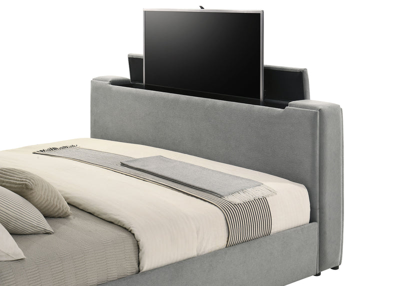 Tara 61-inch Upholstered Eastern King Panel TV Bed Grey