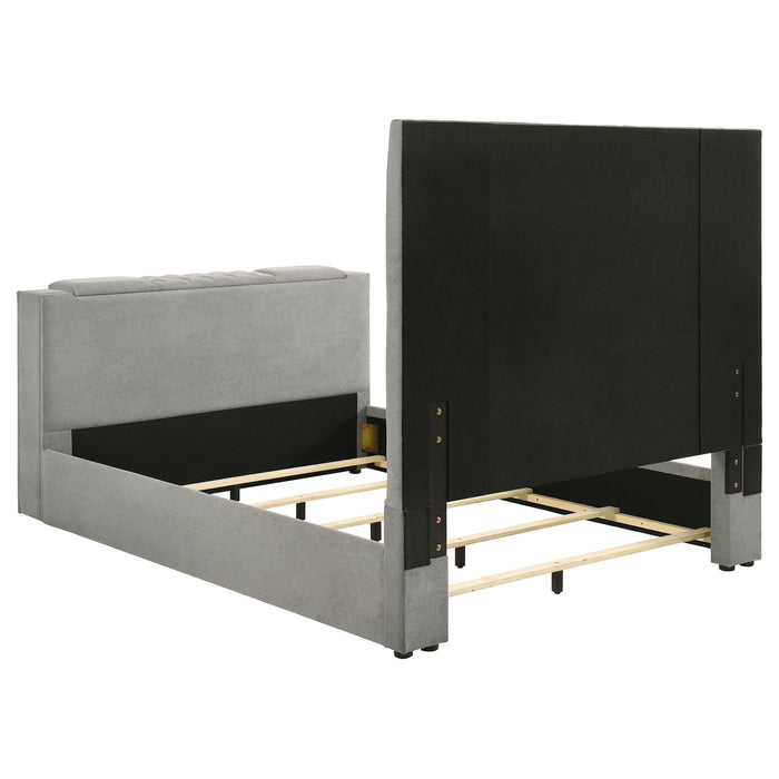 Tara 61-inch Upholstered Queen Panel TV Bed Grey