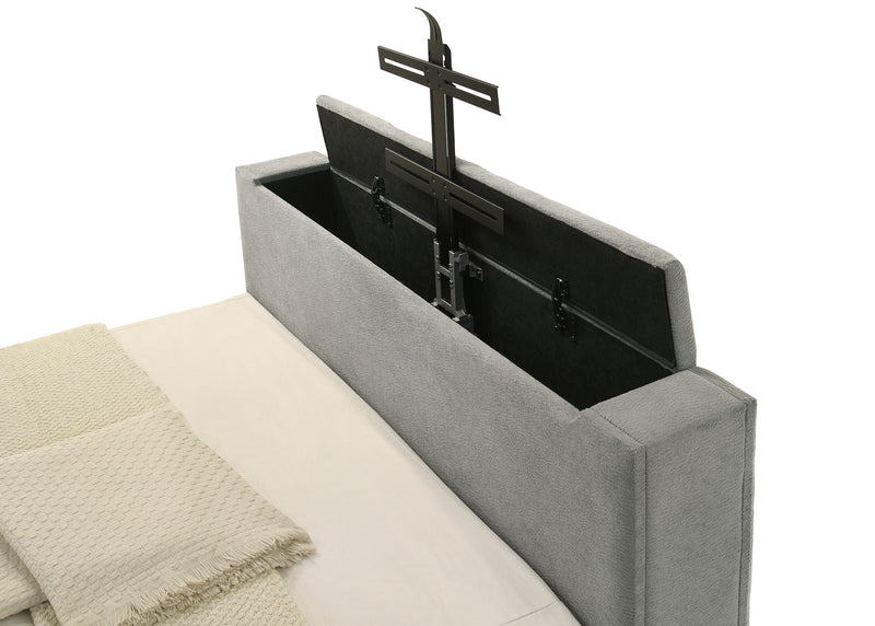 Tara 61-inch Upholstered Queen Panel TV Bed Grey
