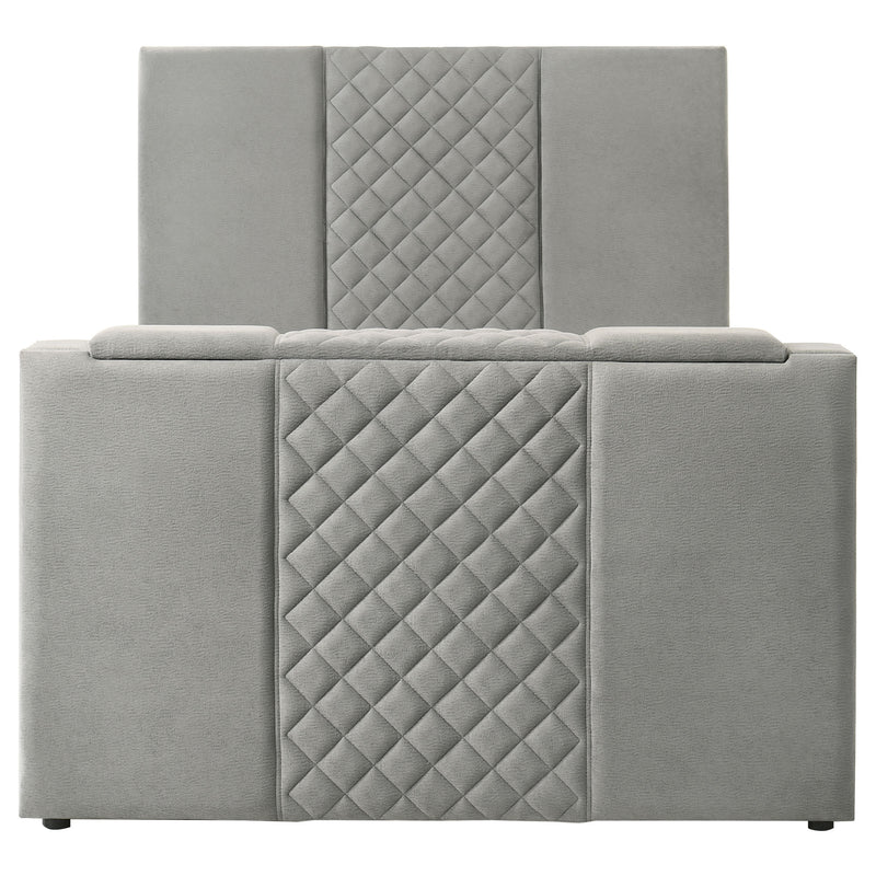 Tara 61-inch Upholstered Queen Panel TV Bed Grey