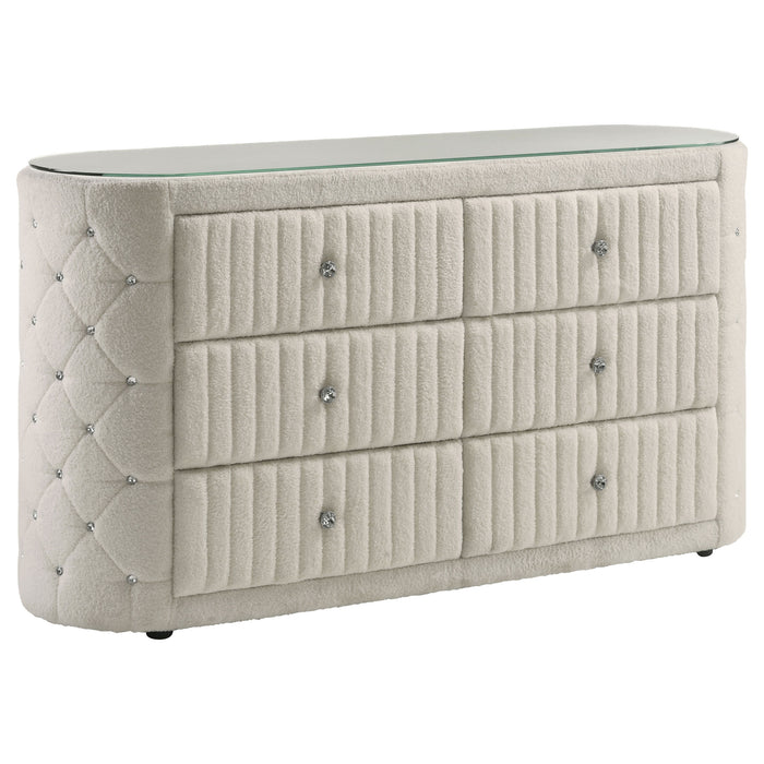Sonya 6-drawer Upholstered Bedroom Dresser Ivory