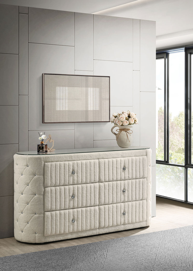 Sonya 6-drawer Upholstered Bedroom Dresser Ivory