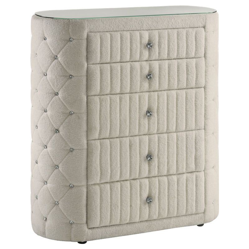 Sonya 5-drawer Upholstered Bedroom Chest of Drawers Ivory