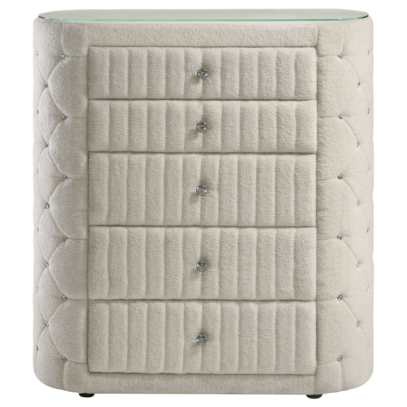 Sonya 5-drawer Upholstered Bedroom Chest of Drawers Ivory