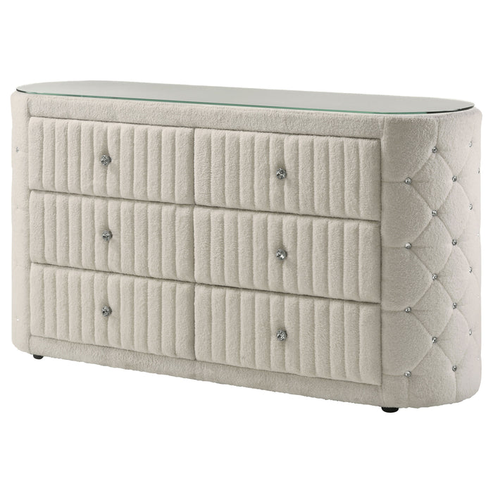 Sonya 6-drawer Upholstered Bedroom Dresser Ivory