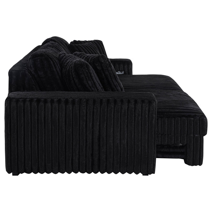Jacana Corduroy Upholstered Dual Power Chaise Sofa Black