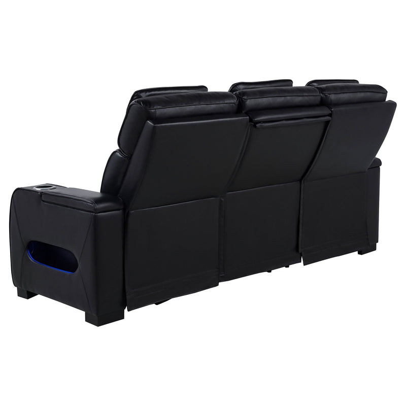 Zuma Dual Power Reclining Sofa with Reading Lights and Storage Black