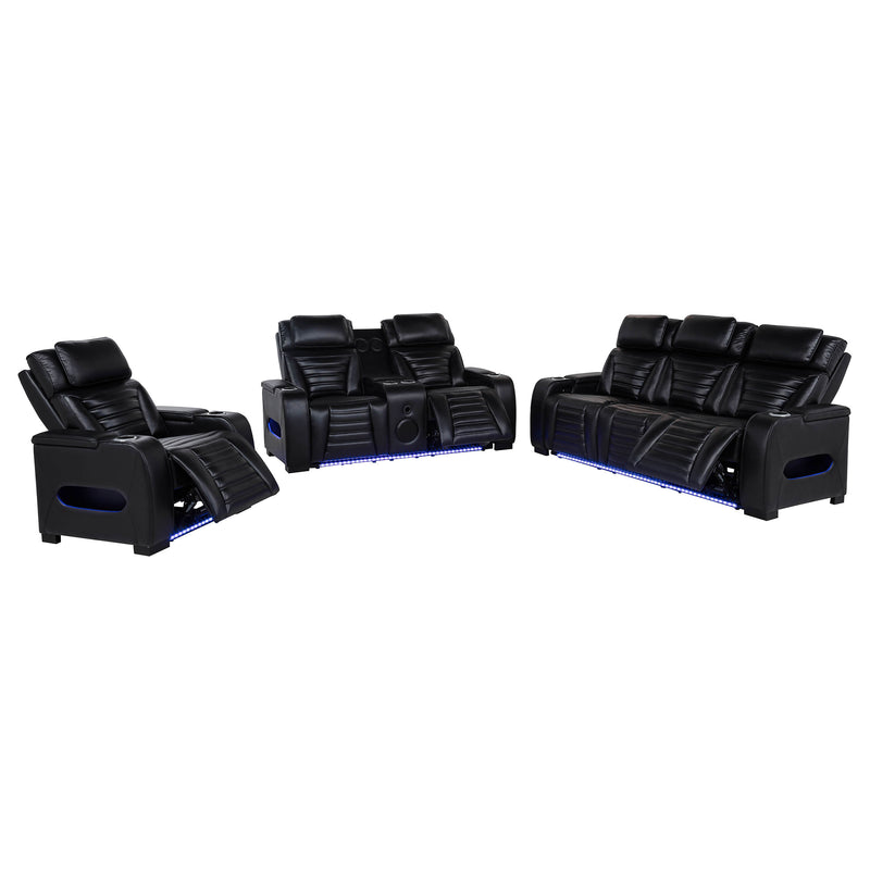 Zuma 3-Piece Dual Power Reclining Sofa Set with Bluetooth Black