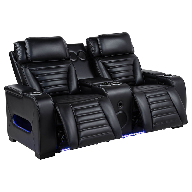 Zuma Dual Power Reclining Loveseat with Bluetooth and Storage Black