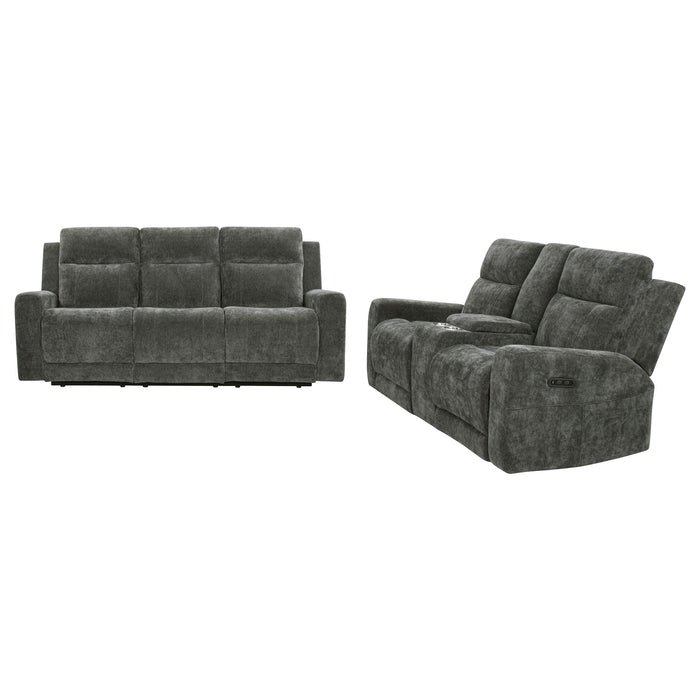 Kennett 2-piece Chenille Power Reclining Sofa Set Dark Grey