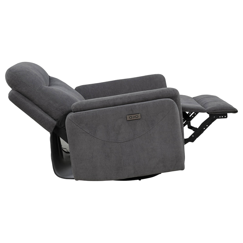 Adler Upholstered Power Swivel Glider Recliner Charcoal Grey
