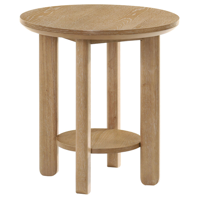 Ottowa Round Wood Side End Table with Shelf Washed Oak
