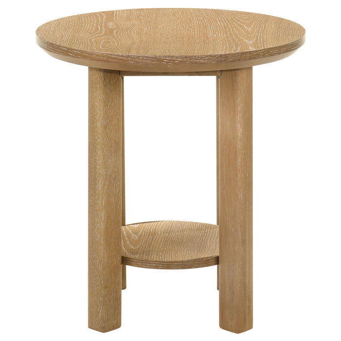 Ottowa Round Wood Side End Table with Shelf Washed Oak